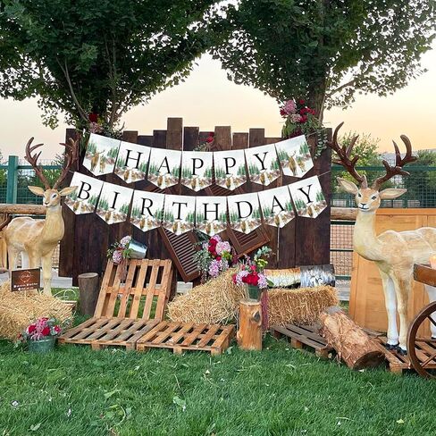 Deer Birthday Party Decorations, Deer Happy Birthday Banner for Boys Oh Deer Onedeerful Woodland Birthday Party Supplies in Saudi Arabia