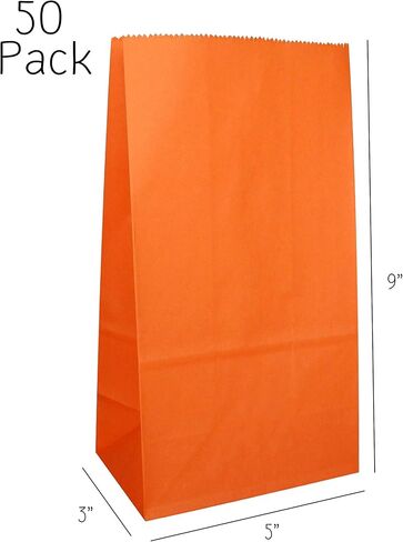 Party Favor Bag - 50 Piece Orange Kraft Paper Treat Bags Ideal For, Lunch, Gift Bags Birthday Parties, Halloween - 5 x 3 x 9 Inch in Kuwait