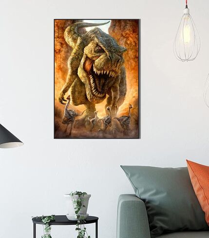 مجموعة لوحات ماسية خماسية الابعاد على شكل ديناصور بالارقام للبالغين - مجموعات فنية ماسية حفر كاملة مع احجار كريمة فنية مستديرة للبالغين والاطفال والمبتدئين، لديكور حائط المنزل مقاس 12×16 انش in Kuwait