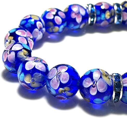 Artsy Crafts 24 جهاز كمبيوتر شخصى 12mm Lampwork زهرة الخرز الزجاجي، الخرز الزجاجي مورانو الأوروبي، الخرز الكريستال فضفاض اليدوية لصنع المجوهرات سحر سوار قلادة أقراط مسبحة (السماء الزرقاء) in Kuwait