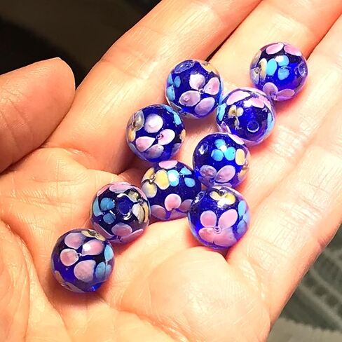 Artsy Crafts 24 جهاز كمبيوتر شخصى 12mm Lampwork زهرة الخرز الزجاجي، الخرز الزجاجي مورانو الأوروبي، الخرز الكريستال فضفاض اليدوية لصنع المجوهرات سحر سوار قلادة أقراط مسبحة (السماء الزرقاء) in Kuwait