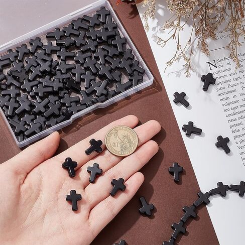 NBEADS 125 قطعة من الخرز الفيروزي المتقاطع، خرز فيروزي صناعي أسود فضفاض خرز صغير متقاطع من حجر الصليب خرز فاصل ساحر للأساور والأقراط صناعة المجوهرات بنفسك in Saudi Arabia