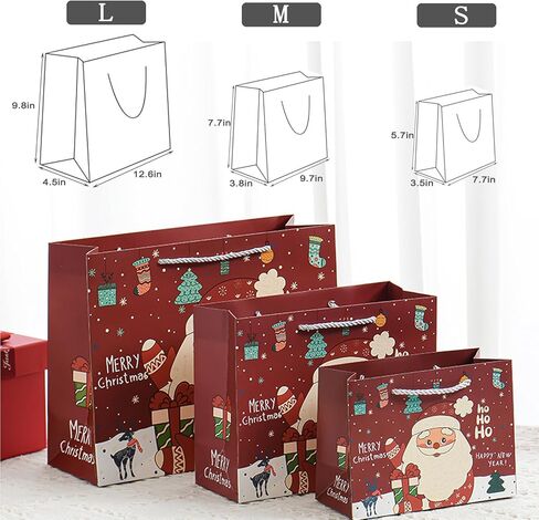 12 قطعة من LinQuick في 6 أنماط من أكياس هدايا عيد الميلاد كبيرة الحجم متوسطة الحجم، أكياس حلوى قابلة لإعادة الاستخدام بمقبض، حقائب عيد الميلاد غير المنسوجة لحفلات عيد الميلاد تفضل الحلوى in Kuwait