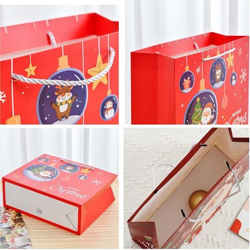 12 قطعة من LinQuick في 6 أنماط من أكياس هدايا عيد الميلاد كبيرة الحجم متوسطة الحجم، أكياس حلوى قابلة لإعادة الاستخدام بمقبض، حقائب عيد الميلاد غير المنسوجة لحفلات عيد الميلاد تفضل الحلوى in Kuwait