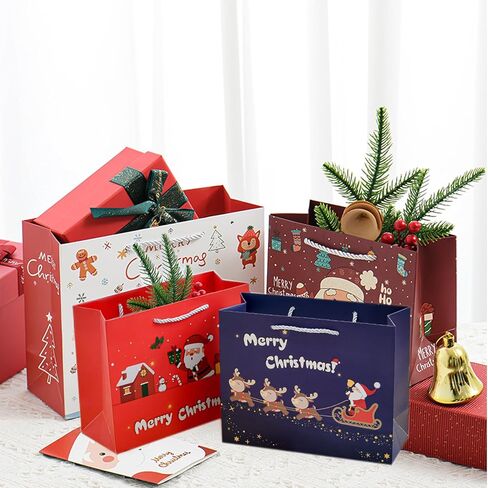 12 قطعة من LinQuick في 6 أنماط من أكياس هدايا عيد الميلاد كبيرة الحجم متوسطة الحجم، أكياس حلوى قابلة لإعادة الاستخدام بمقبض، حقائب عيد الميلاد غير المنسوجة لحفلات عيد الميلاد تفضل الحلوى in Kuwait