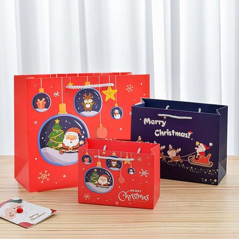 12 قطعة من LinQuick في 6 أنماط من أكياس هدايا عيد الميلاد كبيرة الحجم متوسطة الحجم، أكياس حلوى قابلة لإعادة الاستخدام بمقبض، حقائب عيد الميلاد غير المنسوجة لحفلات عيد الميلاد تفضل الحلوى in Kuwait