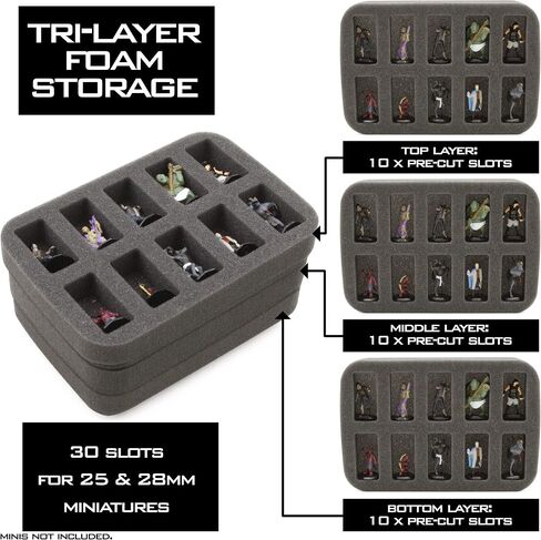 CASEMATIX Miniature Storage Hard Shell Figure Case - 30 Slot Figurine Minature Carrying Case with Adjustable Strap and Accessory Storage Compatible with Warhammer 40k, DND and More! in Saudi Arabia