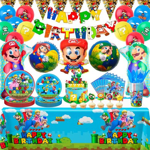 Birthday Party Supplies,115pcs Party Decorations&Tableware Set-Balloons Banner & Party Plates and Napkins Tablecloth etc Party Supplies for Boys Kids in Kuwait