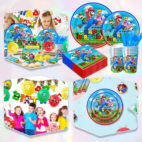 Birthday Party Supplies,115pcs Party Decorations&Tableware Set-Balloons Banner & Party Plates and Napkins Tablecloth etc Party Supplies for Boys Kids in Kuwait
