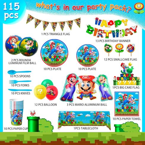 Birthday Party Supplies,115pcs Party Decorations&Tableware Set-Balloons Banner & Party Plates and Napkins Tablecloth etc Party Supplies for Boys Kids in Kuwait
