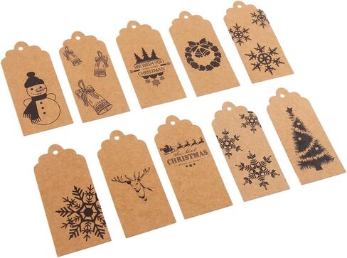 DECORA حزمة من 120 بطاقة هدايا عيد الميلاد البني ملصقات عيد الميلاد البني و 195 قدم توأم- 10 تصاميم مختلفة in Kuwait