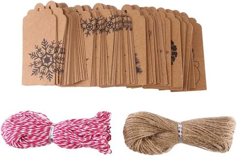 DECORA حزمة من 120 بطاقة هدايا عيد الميلاد البني ملصقات عيد الميلاد البني و 195 قدم توأم- 10 تصاميم مختلفة in Kuwait