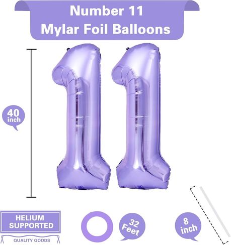 40 Inch Giant Purple Number 11 Balloon, Helium Mylar Foil Number Balloons for Birthday Party, 11th Birthday Decorations for kids and adults, 11 Year Anniversary Party Decorations Supplies in Saudi Arabia