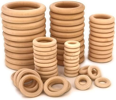 60 Pcs Unfinished Wood Rings for Macrame,5 Different Sizes Wooden Rings for Crafts,70mm/55mm/40mm/30mm/20mm,Natural Solid Wood Ring for Ornaments Crafts, Curtain Rings and Toys,Jewelry DIY Making in Saudi Arabia