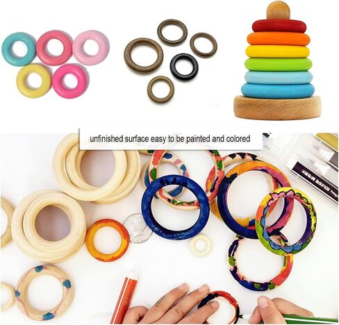 60 Pcs Unfinished Wood Rings for Macrame,5 Different Sizes Wooden Rings for Crafts,70mm/55mm/40mm/30mm/20mm,Natural Solid Wood Ring for Ornaments Crafts, Curtain Rings and Toys,Jewelry DIY Making in Saudi Arabia