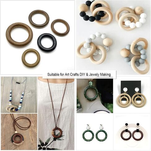 60 Pcs Unfinished Wood Rings for Macrame,5 Different Sizes Wooden Rings for Crafts,70mm/55mm/40mm/30mm/20mm,Natural Solid Wood Ring for Ornaments Crafts, Curtain Rings and Toys,Jewelry DIY Making in Saudi Arabia