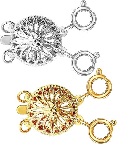 مشبك قفل مجوهرات امان للنساء من كليسورو مصنوع من الذهب والفضة عيار 14 قيراط، مشبك قفل مجوهرات امن خال من التشابك (عباد الشمس 2 ذهبي + 2 فضي) in Kuwait