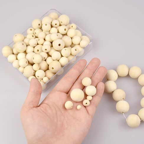 1000 قطعة من الخرز الخشبي، خرز خشبي دائري طبيعي غير مكتمل، خرز فاصل خشبي سائب للحرف اليدوية وصناعة المجوهرات، 7 مقاسات (6 ملم، 8 ملم، 10 ملم، 12 ملم، 14 ملم، 16 ملم، 20 ملم) in Kuwait