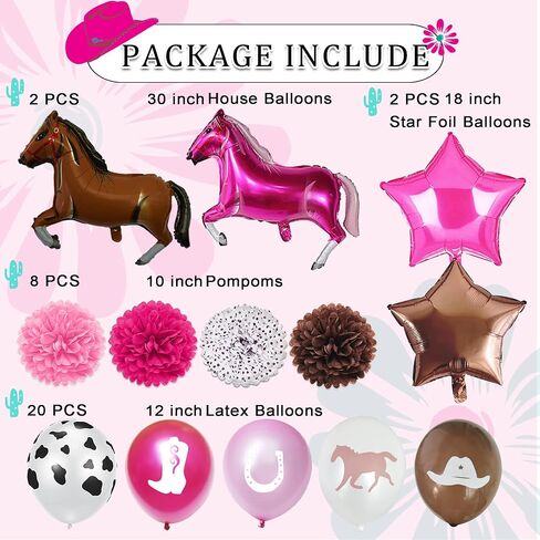 Western Cowgirl Pink Birthday Party Decoration, Retro Horse Rodeo Party Supplies for Girls Including Birthday Banner, Horses Garland, Horse Star Balloons, Tissue Pom Poms, Cake Toppers (Pink Cowgirl) in Kuwait
