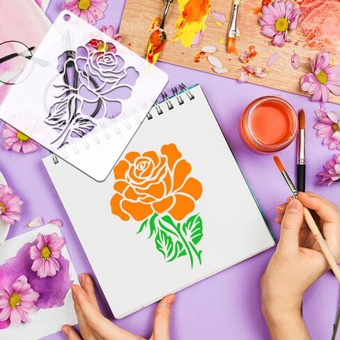 20Pcs Rose Flower Stencils Flower Leaf Painting Stencils Reusable Rose Stencil Floral Plastic Art Drawing Templates DIY Crafts Plant Stencil for Painting on Wood Wall Door Canvas Home Decor in Kuwait