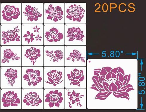20Pcs Rose Flower Stencils Flower Leaf Painting Stencils Reusable Rose Stencil Floral Plastic Art Drawing Templates DIY Crafts Plant Stencil for Painting on Wood Wall Door Canvas Home Decor in Kuwait