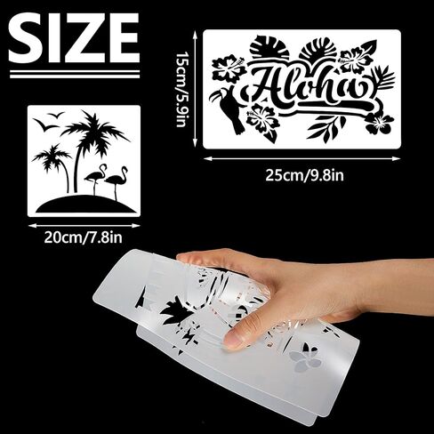 16 قطعة ألوها الزهور استنسل الصيف الطلاء قالب هاواي الاستوائي قابل لإعادة الاستخدام إستنسل النخيل شجرة الاستنسل ليمون أناناس فلامنغو أوراق قالب لدي فن الحرف سكرابوكينغ على الخشب جدار ديكور in Kuwait