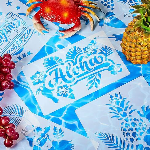 16 قطعة ألوها الزهور استنسل الصيف الطلاء قالب هاواي الاستوائي قابل لإعادة الاستخدام إستنسل النخيل شجرة الاستنسل ليمون أناناس فلامنغو أوراق قالب لدي فن الحرف سكرابوكينغ على الخشب جدار ديكور in Kuwait