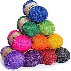 ماجينتا تيكستايلز - عبوة خيوط غزل لامعة ميتاليك | 10 شلات فائقة النعومة #1 الوزن | خيوط اكريليك للكروشيه والحرف اليدوية | الوان متنوعة مع جليتر معدني - 40 غرام لكل بكرة in Kuwait