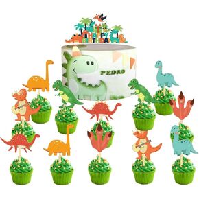 13pc Dinosaur Cake Cupcake Happy Birthday Toppers Party Supplies Decoration for Kids in Saudi Arabia