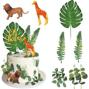 24 قطعة من أغطية كعكة حيوانات الغابة من Newmemo مع كرات ملونة لتزيين الكيك من أوراق الشجر وحيوانات السفاري وتماثيل حيوانات الغابة البرية وحفلات استقبال المولود الجديد in Kuwait