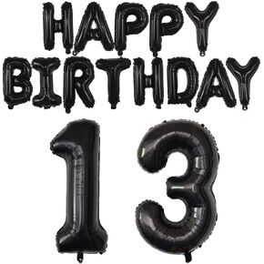 Happy Birthday Balloon Banner 40 inch 30 Balloon Number 16 Inch Happy Birthday Letters Balloons Black Foil Mylar Balloons for Women and Man 30th Birthday Decorations Party Supplies