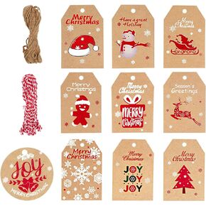 100 قطعة من ورق الكرافت البني لهدايا عيد الميلاد، ملصقات معلقة، 66 قدمًا من الجوت والخباز لهدايا عيد الميلاد DIY وحقائب تغليف عيد الميلاد وأوراق وملصقات عيد الميلاد وبطاقات اسم العبوة والحفلات in Kuwait