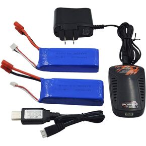 Blomiky 2 Pack 7.4V 2000mAh Lipo Battery Banana Connecdtor Plug and Charger Replacement for DRC-446 and S yma X8C X8W Quadcopter X8C Battery 2 in Saudi Arabia