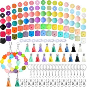 280 Pcs Silicone Beads for Keychain Making Kit, Silicone Beads Bulk Include 12mm Silicone Lentil Beads 15 mm Round Silicone Beads 14mm Polygonal Beads, Silicone Beads Kit for Keychain Bracelet Lanyard in Kuwait