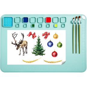 بساط رسم من السيليكون للأطفال من ASWEI، بساط فني كبير من السيليكون مقاس 60.96 سم × 40.64 سم وحصيرة حرفية مع 14 فواصل لونية، بساط رسم لهدايا الأطفال، رسم من الطين DIY Play Doh (أخضر فاتح) in Kuwait