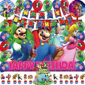 لوازم حفلات سوبر براذر، زينة حفلات اعياد الميلاد بطابع ماريو تتضمن لافتة وخلفية وبالونات وزينة كيك وزينة كب كيك للحفلات in Kuwait