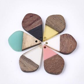 Cheriswelry 50pcs Resin Wood Pendants Charms Water Drop Earrings Wooden Charms Vintage Resin Wood Statement Jewelry Findings Mixed Color for Drop Earrings Necklace Bracelets Making Supplies