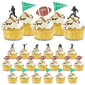 اعواد تزيين الكب كيك بتصميم كرة قدم لتزيين الكيك [24 قطعة، 8 × صور ظلية، 8 × كرات قدم، 8 × اعلام ] لوازم ديكور الحفلات ذات الطابع الرياضي للاطفال والكبار [قصاصات من الورق المقوى] in Kuwait
