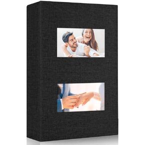 ألبوم صور من الكتان الأسود مقاس 4x6 من MSTONAL، 200 جيب، تصميم سهل الارتداء، يحمي الصور