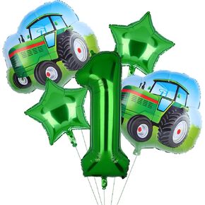 5Pcs Tractor Balloons, Green Tractor Birthday Number Mylar Foil Balloon Farm Theme 2nd Birthday Party Supplies Decor (2nd)
