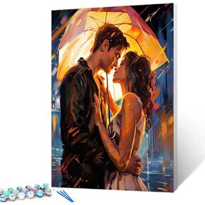 Fashion Girl Under Red Umbrella Paint by Numbers Kits with Brushes and Acrylic Pigment Graffitic Oil Painting for Adults, Lively Street Arts Crafts Project Home Decor Gifts 16''x20''( Framedless)