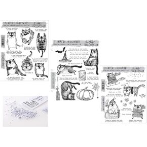 Tim Holtz Snarky Cat Cling Stamp Trio – 3 Sets + 100 Carnora Googly Eyes in Kuwait