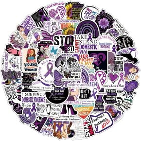 61Pcs Domestic Violence Awareness Stickers Pack, Purple Ribbon Aesthetic Vinyl Waterproof Sticker Decals for Water Bottle,Laptop,Phone,Scrapbooking,Journaling in Kuwait
