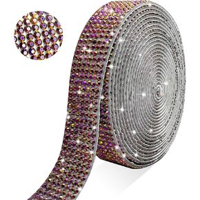 Self Adhesive Pink AB Rhinestone Ribbon Crystal Strips, 3 Yards Bling Christmas Resin Rhinestone Diamond Sticker for DIY Crafts,Wedding,Halloween Christmas Party(Pink AB)