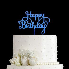 غلاف كعكة عيد ميلاد سعيد لزينة حفلات أعياد الميلاد - أكريليك أزرق عاكس