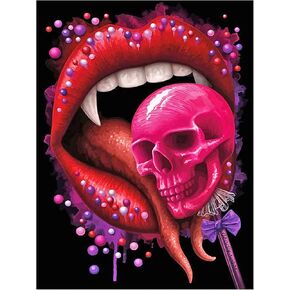 لوحة ماسية من سينبلاي، لوحة ماسية على شكل جمجمة وشفاه حمراء، طلاء ماسي دائري يمكنك طلاؤه بنفسك حسب مجموعات الارقام، هدايا تزيين حائط المنزل (12 × 16 انش) in Kuwait