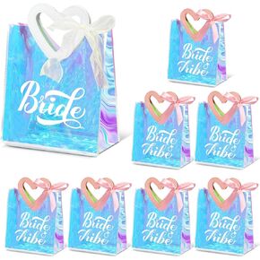 PerKoop 8 Pcs Bridesmaid Gift Bags Bachelorette Party Gift Bags PVC Wedding Bachelorette Gift Bags with Handles Large Clear Bride Bridesmaid Bag, 1 Bride 7 Bridesmaid for Bridal Shower (Rectangle)