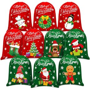 Abbylike 20 Pcs Christmas Flannel Drawstring Bags Bulk Santa Christmas Gift Bags Xmas Medium Size Candy Wrapping Bags for Treat Holiday Party Favors, 8 x 10 Inch in Saudi Arabia