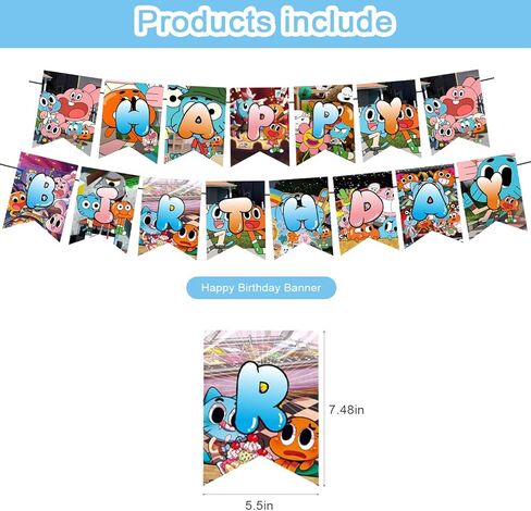 لوازم الحفلات من ذا اميزينج وورلد اوف جامبول، ديكورات حفلات اعياد الميلاد للاطفال مع لافتة عيد ميلاد سعيد وزينة كيك وبالونات لتزيين حفلات اعياد الميلاد بطابع غامبول in Kuwait