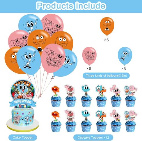 لوازم الحفلات من ذا اميزينج وورلد اوف جامبول، ديكورات حفلات اعياد الميلاد للاطفال مع لافتة عيد ميلاد سعيد وزينة كيك وبالونات لتزيين حفلات اعياد الميلاد بطابع غامبول in Kuwait